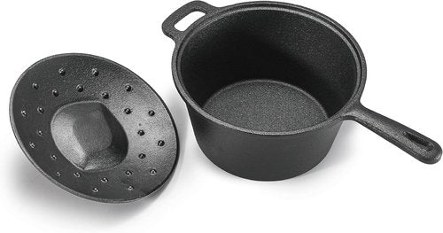 Commercial Chef 2-Qt. Pre-Seasoned Cast Iron Saucepan with Lid - Versatile for All Cooktops & Campfires