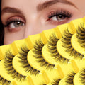 QUNETY Lashes Wispy False Eyelashes Natural Fake Lashes with Clear Band 10 Pairs Cat Eye Lashes Pack Reusable Lashes Natural Look Short Wispies Mink Eyelash Strips Cateye Lashes for Women
