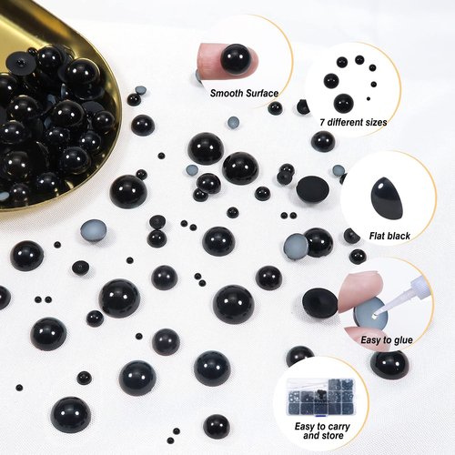 TOAOB 13000pcs Black Flat Back Pearl Beads Half Round Imitation Pearls 2mm to 10mm Assorted Sizes Plastic Gem Pearls for Crafts Nails Phone Shoes Making DIY Crafting Accessory