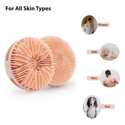 2 Pack Silicone Exfoliating Body Scrubber, Silicone Body Brush, Soft Silicone Loofah for Sensitive Skin, Shower Head Massager, Easy to Clean, Lathers Well(Pink&Black)