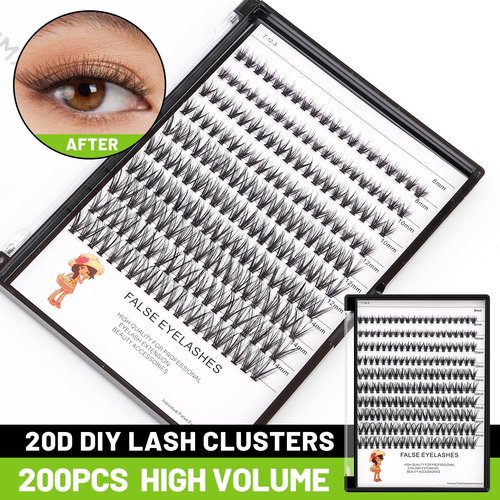 BODERMINCER 20D 8-20mm To Choose 8-10-12-14mm MIX/14-16-18-20mm Mixed Individual Cluster Eyelashes False Eyelash Extensions Individual Eyelash Bunche DIY at Home (20D 8-10-12-14mm Mixed)