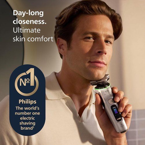 Philips Norelco Shaver i9000 Prestige - Ultra Wet & Dry Electric Shaver with SenseIQ Pro Technology | White Gold, Triple Lift & Cut System, 360 Rotating NanoTech Blades