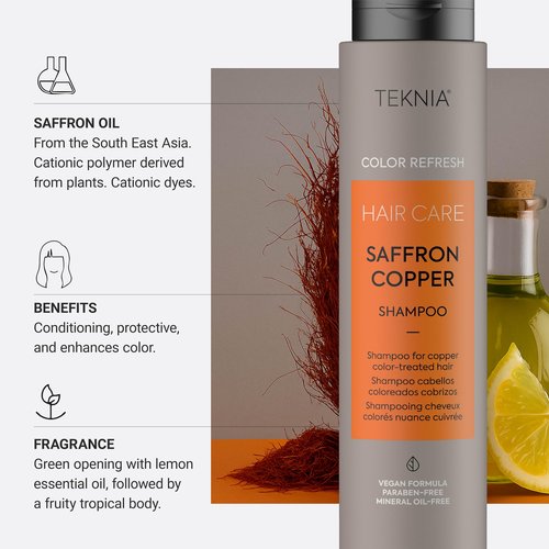 Lakmé Teknia Saffron Copper Color Refresh Shampoo, Color Depositing Shampoo for Copper Hair, 10.2 Fl Oz