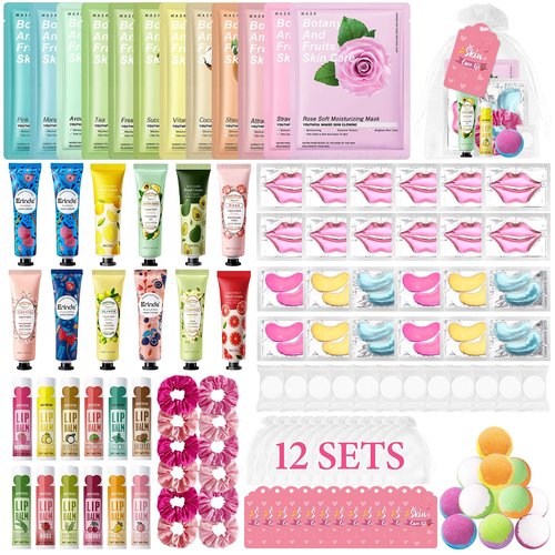 120 PCS Spa Party Supplies for Girls, Spa Party Favors Include Face Masks Skincare, Hand Cream, Lip Balm, Under Eye Patches, Lip Mask, Foot Bath Bombs, Bulk Birthday Sleepover Party Supplies for Women