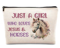 kdqua Horse Gifts for Girls Horses Makeup Bag, Just a Girl Who Loves Horses, Pink Funny Gifts for Horse Lovers women, Cowgirl Equestrian Gifts Linen Cosmetic Bag Zipper Pouch Travel Toiletry Bag