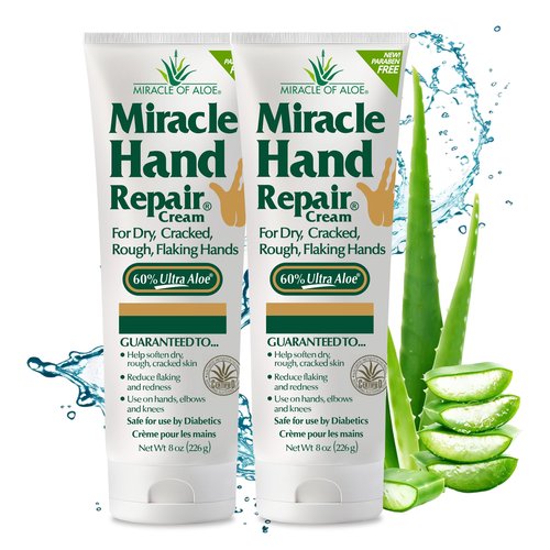 Miracle Hand Repair Cream for Dry Cracked Hands 8 oz Best Healing Hand Cream with 60% Aloe Vera - Non-Greasy Moisturizer for Working Hands - Fast Absorbing Lotion for Extremely Dry Skin (2-Pack)