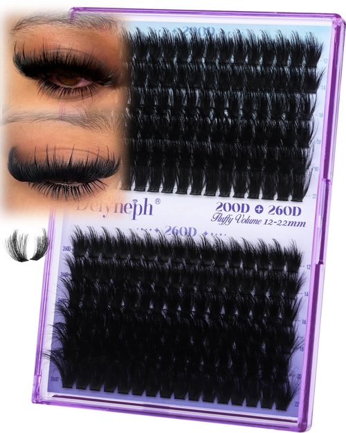 Fluffy Lash Clusters with Spikes 200D+260D Manga Volume Eyelash Clusters 12-22mm Long Cluster Eyelash Extensions D Curl Cluster Lashes Wispy Individual Lashes Clusters by Delyneph