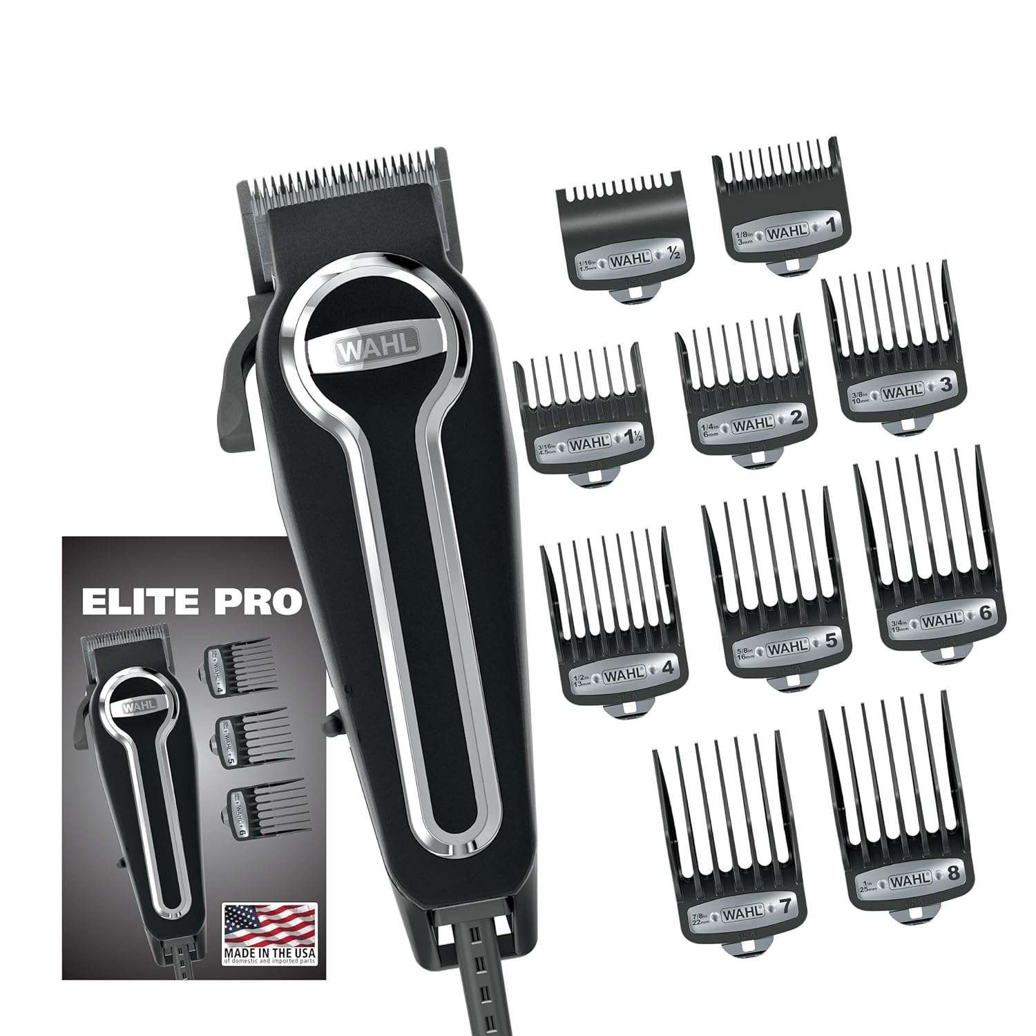 Wahl USA Elite Pro Hair Clipper Kit - High-Performance Corded Grooming Set for Men | Model 79602M