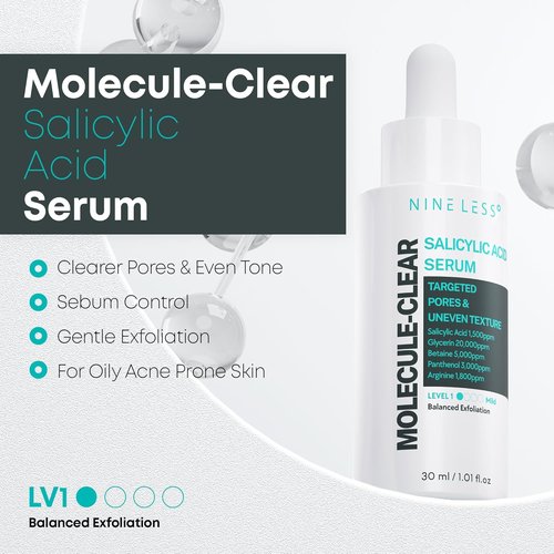 NINELESS Salicylic Acid Serum - Deep Pore Exfoliation for Oily Acne-Prone Skin | Hydrating & Soothing, 1.01 fl oz