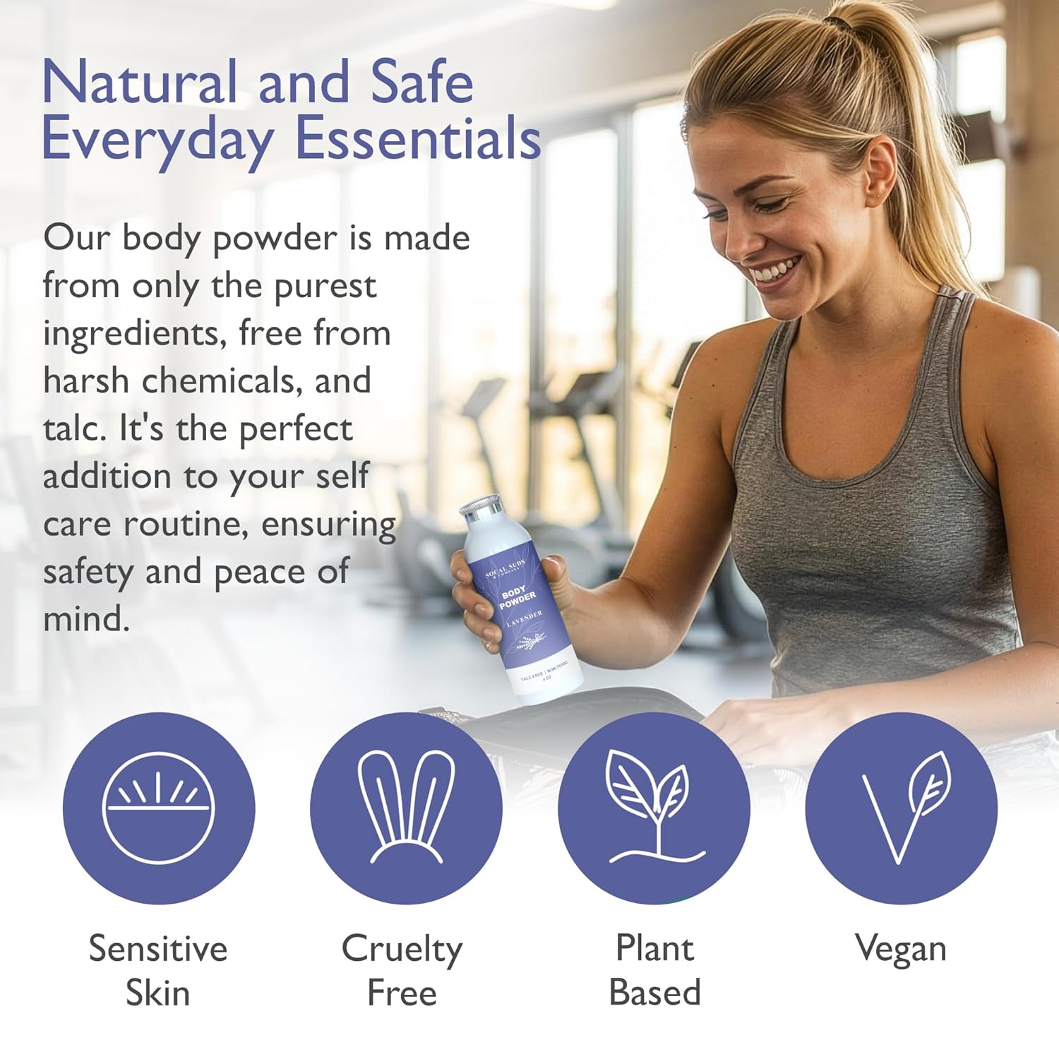SoCal Suds & Company Natural Body Powder - Talc-Free Lavender Formula for Soft, Soothing Skin | 4oz