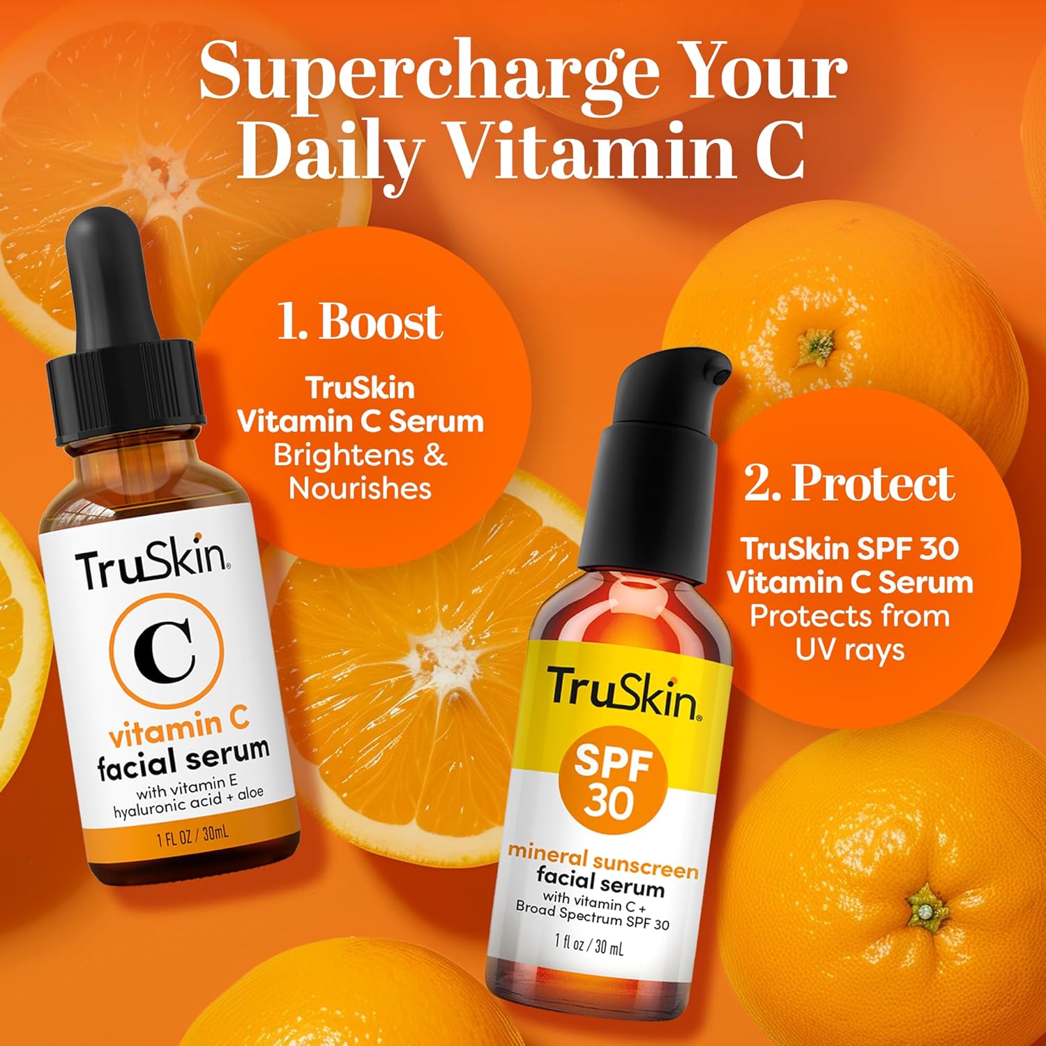 TruSkin Sunscreen Serum - SPF 30 Tinted Mineral Face Serum with Zinc Oxide & Vitamin C | 1 fl oz