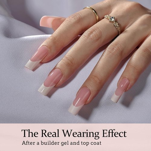 BTArtbox French Tip Press-On Nails - White & Pink Long Square Acrylic Nail Extensions