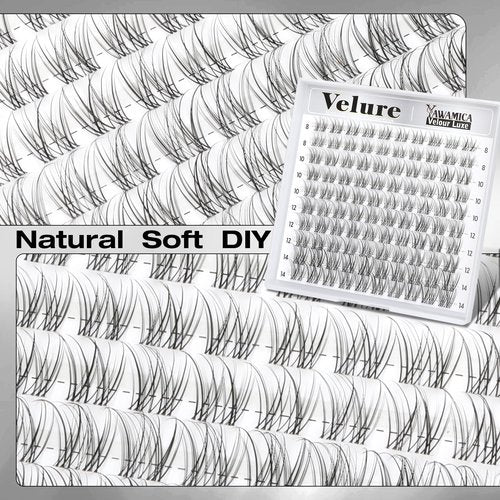 Natural Lash Clusters Velure Eyelash Clusters 8-14mm CC Curl Wispy Cluster Eyelash Extensions Clear Band Individual Lashes Soft Reusable DIY Cluster Lashes Extension for Natural Daily Look by Yawamica