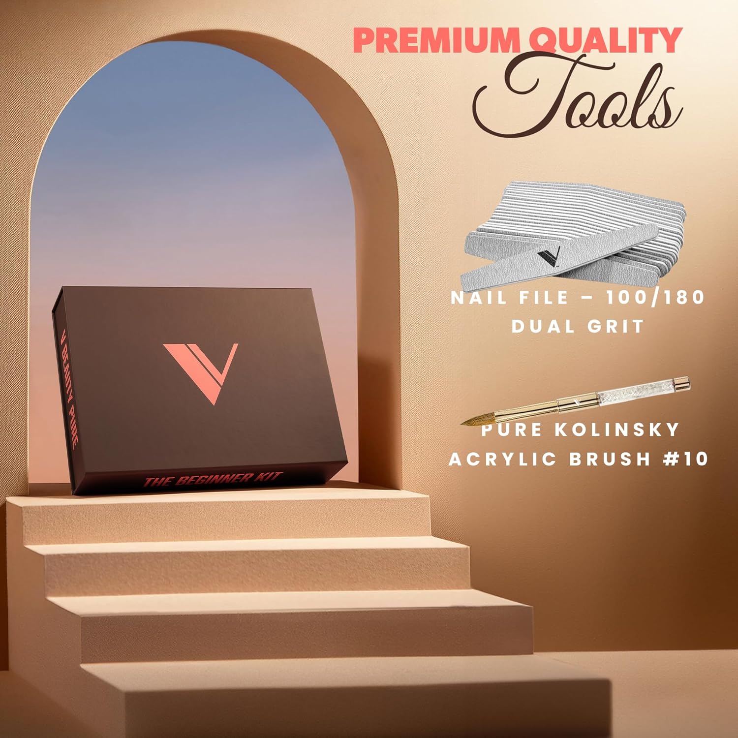 V Beauty Pure Acrylic Nail Kit - Complete Beginner Set with Gel Top Coat, Monomer, Dip Powder & More | DIY Salon Quality