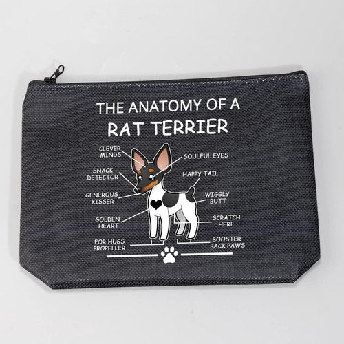 LEVLO Funny Rat Terrier Lovers Gifts: The Anatomy of A Rat Terrier Cosmetic Bags for Veterinary Mom Travel Toiletry (Black)