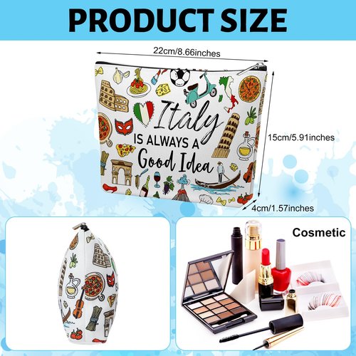 Kacctyen 4 Pack Italy Travel Gifts Cosmetic Bag for Women City Theme Makeup Bag with Zipper Italian Souvenir Gifts for Italy Lovers Travellers Women Girls