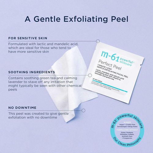 M-61 Perfect Peel - Gentle Exfoliating Facial Peel Pads with Lactic, Mandelic & Salicylic Acid | Ideal for Sensitive Skin & Daily Use | Dermatologist Tested, Made in USA