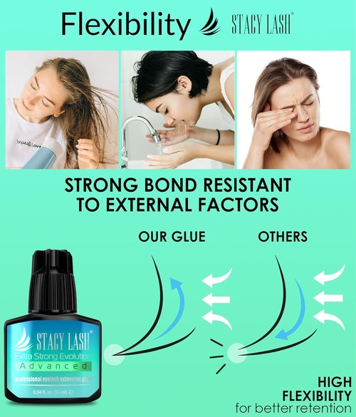 STACY LASH Extra Strong Evolution Advanced Eyelash Extension Glue (0.34fl.oz/10ml)/ 1Sec Dry /6Weeks Retention/Black Adhesive/Lash Tech Supplies