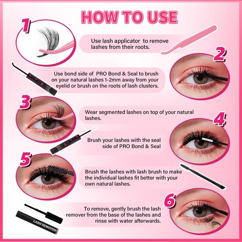 PROLASHBEAUTY Lash Clusters with Spikes Lash Clusters Kit 3D Style Individual Lashes Kit with Bond and Seal Lash Tweezers Remover Easy to Apply at Home (80D+100D-D-10-18mix)