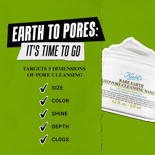 Kiehl's Rare Earth Deep Pore Cleansing Face Mask - Detoxifying Clay Mask for Blackhead & Acne Control
