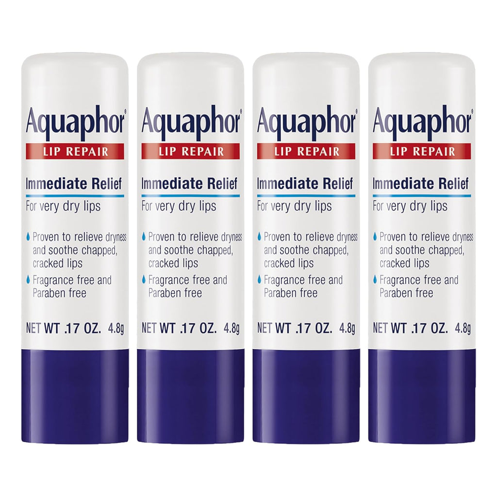 Aquaphor Lip Repair Stick - Moisturizing Lip Balm with Jojoba Oil & Shea Butter | Fragrance-Free, 0.17 Oz, Pack of 4