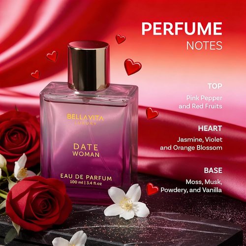 Bellavita Luxury DATE Eau de Parfum - 100 ml | Floral Women's Perfume with Pink Pepper, Jasmine & Moss Notes