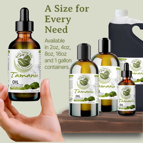 Bella Terra Oils - Organic Tamanu Oil 8 oz - Treasure Chest of Skin Nourishment, High in Vitamin E & Fatty Acids, Enhance Your Skin's Natural Glow