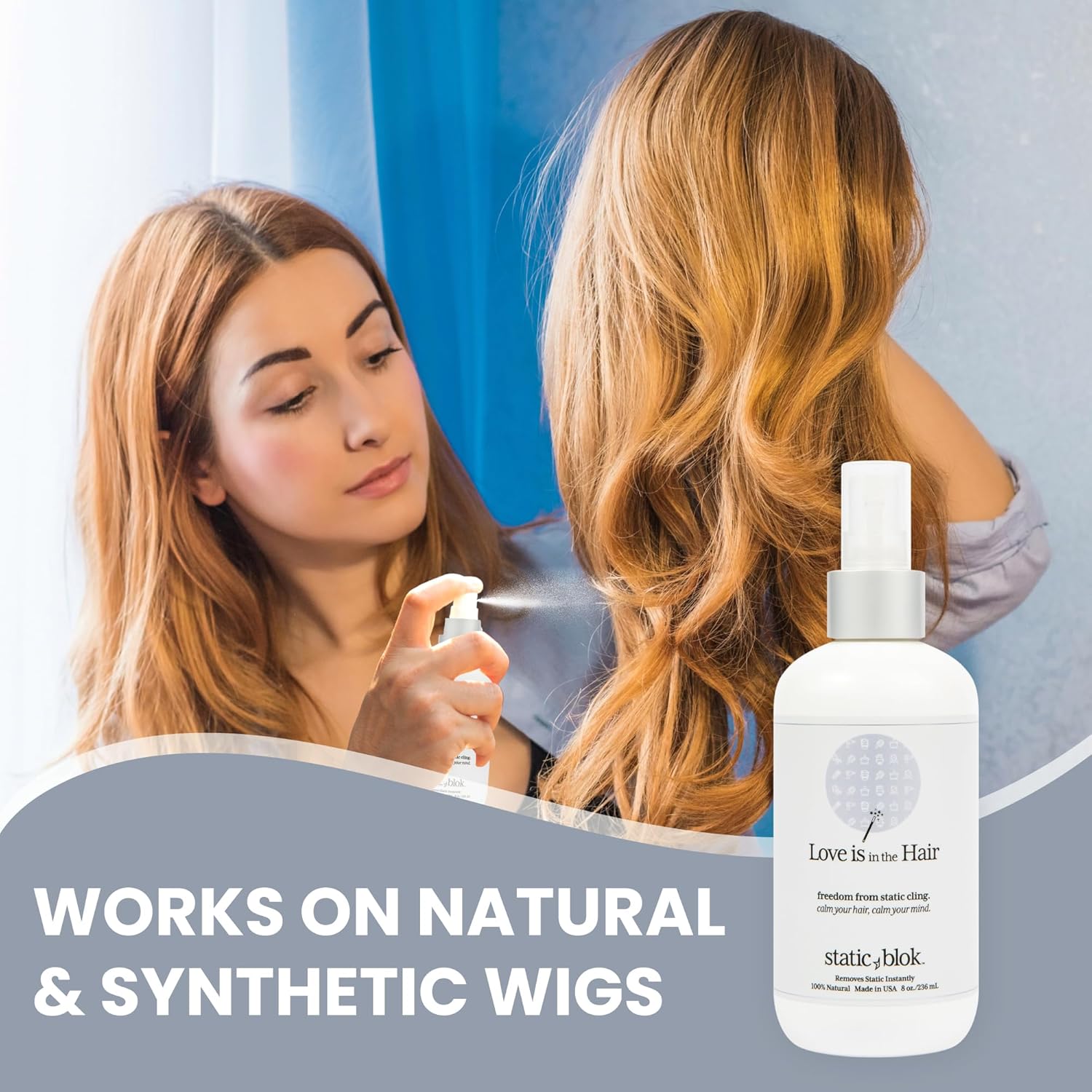 Static Blok Anti-Static Spray for Hair - Eliminate Static Cling & Flyaways - 8oz All-Day Freshness