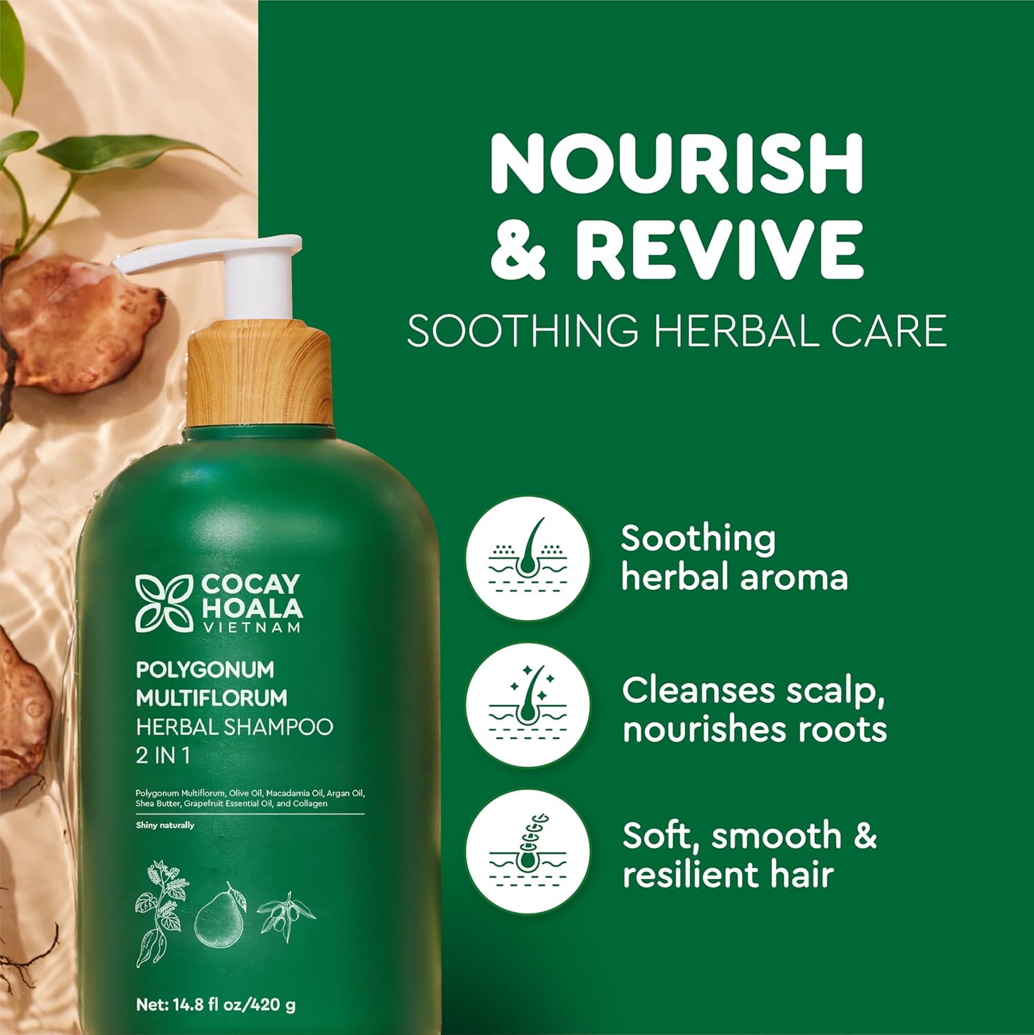 VIETNAM Hair Growth Shampoo - Strengthens Thinning Hair with Polygonum Multiflorum | 14.8 oz