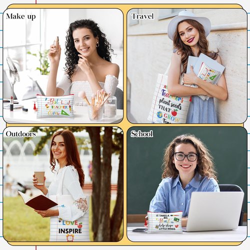 Paterr 12 Pcs Teacher Appreciation Gift Basket Filler Canvas Teacher Tote Bag Makeup Bag for Graduation School Classroom Gift(Notebook)