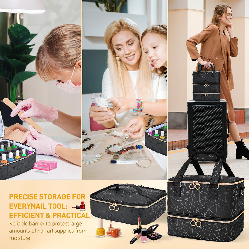 YUYAFN Large Nail Polish Organizer Bag Holds 84 Bottles Nail Polish and a Nail Lamp, PU Leather Nail Kit Storage Carrying Case, Removable Portable Travel Nail Art Tool Storage