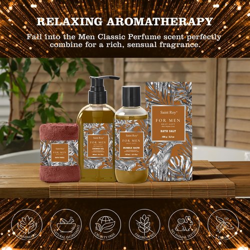 Christmas Spa Gift Basket, Bath Spa Kit for for Men Dad Birthday Bath Gifts Classic Perfume Bath Set for him, men's Shower Gift Basket mens personal care sets Man Bath Beard Spa Gift Baskets Mens Gift