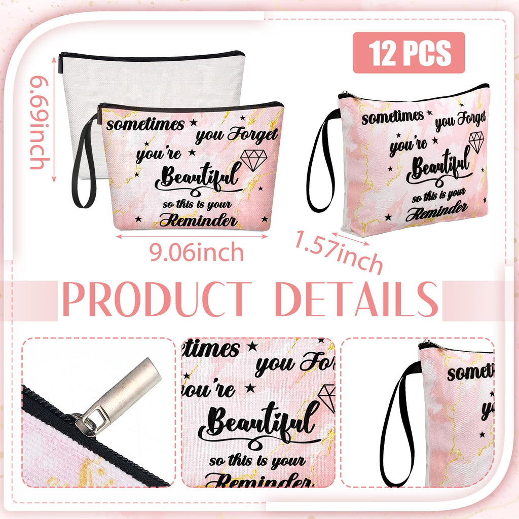 Xuniea 24 Pcs Employee Appreciation Gifts for Women 12 Motivation Canvas Makeup Bags 12 Pocket Mirror Inspirational Thank You Gifts for Women History Social Worker Month Nurse Team(Beautiful)