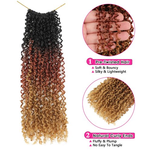 NAYOO 14 Inch Yanky Twist Crochet Hair - 8 Packs (30 Stands/Pack) Mini Passion Twist with Curly Ends Synthetic Pre-Looped Crochet Braids Braiding Hair (14 Inch, OT30/27)