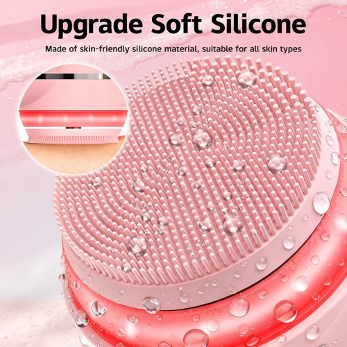 Peledic Face Cleansing Brush, Waterproof Silicone Facial Cleansing Brush, 6 Modes, 3 Light Effect, Rechargeable Electric Exfoliator Deep-Clean Scrubber for Women and Men