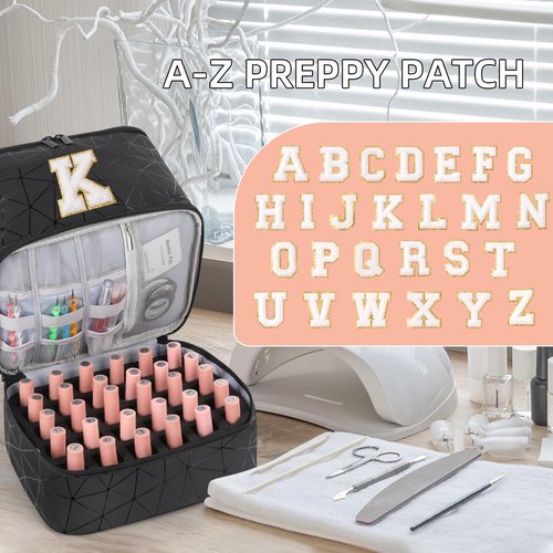 KGMCARE Personalized Initial A-Z Nail Polish Organizer and Portable Nail Polish Bag Carrying Case, Holds 30 Bottles (15ml), Large Capacity Storage Case for Nail Polish, Letter A