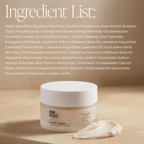 Arbonne DermResults Solutions Night Cream – Hydrating Overnight Moisturizer with Tri-Lipid Complex, Mango Butter, Vitamin E acetate, and Red Maple Bark Extract, 1.7 oz / 50 ml