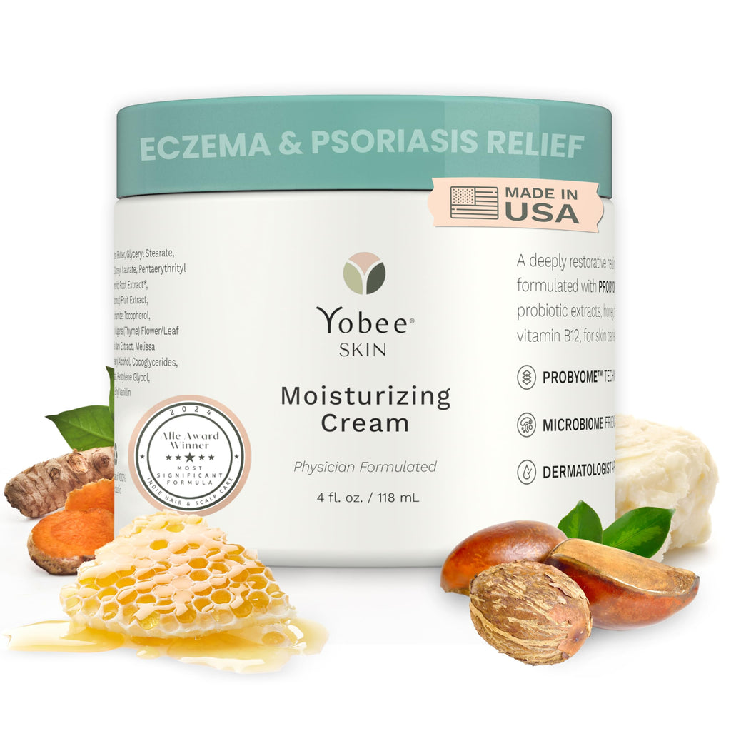 Yobee Body & Face Cream for Dry, Itchy Skin, Eczema & Psoriasis, Dermatologist Formulated, Probiotics, Honey, Turmeric, Vitamins B12 & E, Ceramides, Shea Butter, Fragrance Free, For Kids & Adults