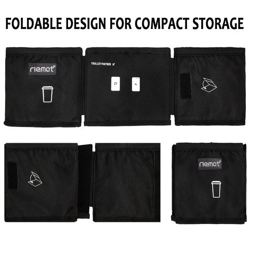 riemot Luggage Travel Cup Holder Free Hand Drink Caddy - Hold Two Coffee Mugs - Fits Roll on Most Suitcase Handles - Gifts for Flight Attendants &Frequent Travelers Accessories Black