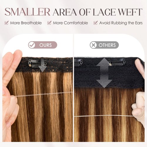 MY-LADY Halo Hair Extensions Real Human Hair for Women Chestnut Brown & Dark Blonde Clip in Remy Hairpiece with Adjustable Invisible Wire 14 Inch 70G