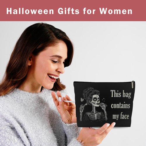 Lyiibb Goth Gifts for Women, This Bag Contains My Face, Gothic Makeup Bag, Witchy Spooky Cosmetic Bag with Zipper