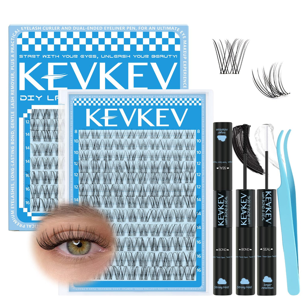 Wispy Lash Clusters Kit Venus Invisible Thin Band Natural Eyelash Clusters 8-16mm Lash Extension Kit Mix Length Clear Band Natural Look Cluster Eyelash Extensions With Lash Bond DIY Lash At Home