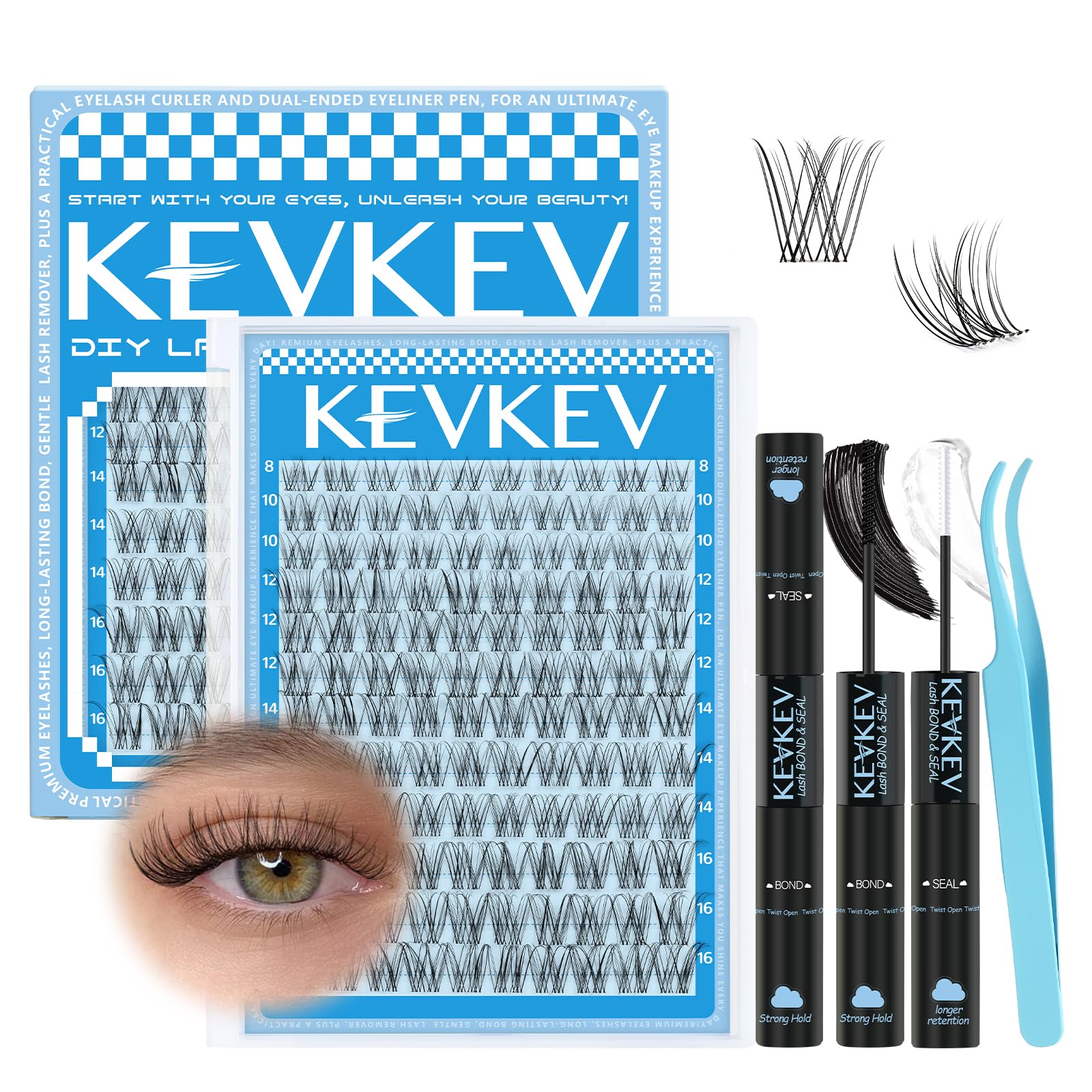 Wispy Lash Clusters Kit Venus Invisible Thin Band Natural Eyelash Clusters 8-16mm Lash Extension Kit Mix Length Clear Band Natural Look Cluster Eyelash Extensions With Lash Bond DIY Lash At Home