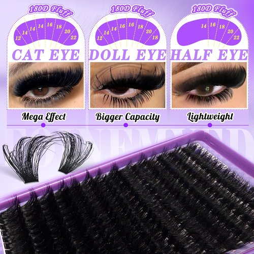 Thick Lash Clusters 180D Mega Volume Lash Extension 12-22mm Long Cluster Eyelashes Volume Individual Lashes D-Curly Faux Mink Eyelash Extension DIY Lash Extension for Beginners by FOINEMYED