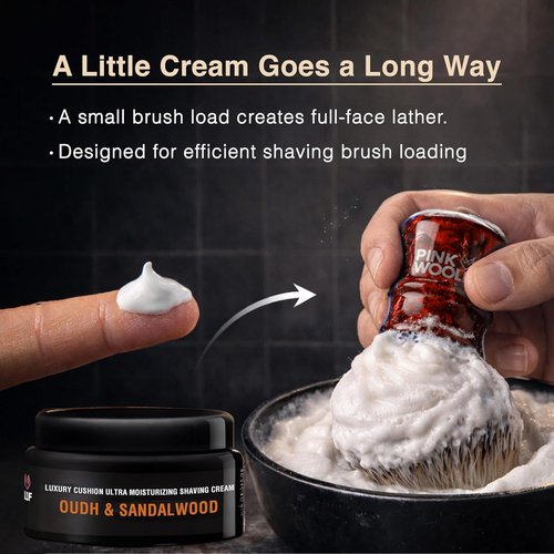Pink Woolf Premium Shaving Cream - Oudh & Sandalwood Scent - Rich Lather for Smooth Shave - 3.5 oz