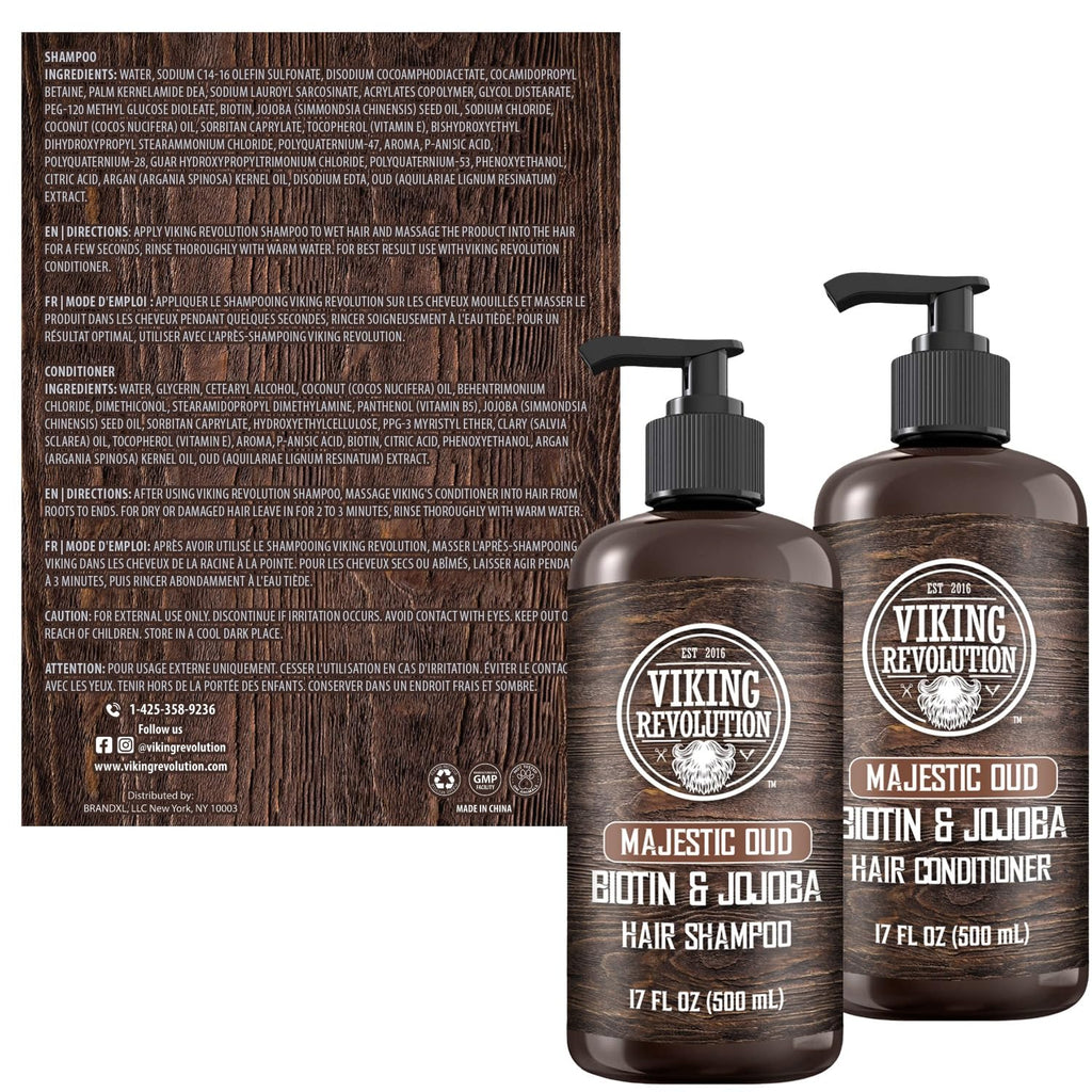 Viking Revolution Majestic Oud Shampoo & Conditioner Set - Biotin & Jojoba Oil for Thinning Hair (17 Oz)