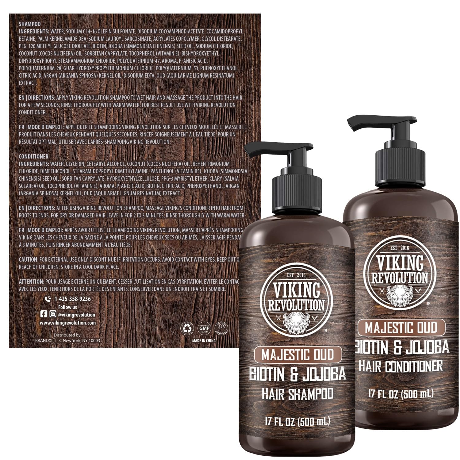 Viking Revolution Majestic Oud Shampoo & Conditioner Set - Biotin & Jojoba Oil for Thinning Hair (17 Oz)