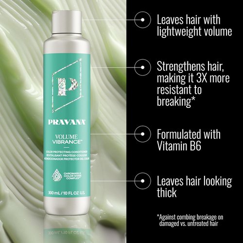 PRAVANA Volume Vibrance Conditioner - Lightweight Volume & Lift for Fine, Color-Treated Hair | Strengthens & Reduces Breakage | Vegan Formula