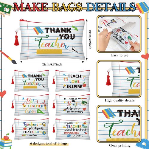Paterr 12 Pcs Teacher Appreciation Gift Basket Filler Canvas Teacher Tote Bag Makeup Bag for Graduation School Classroom Gift(Notebook)