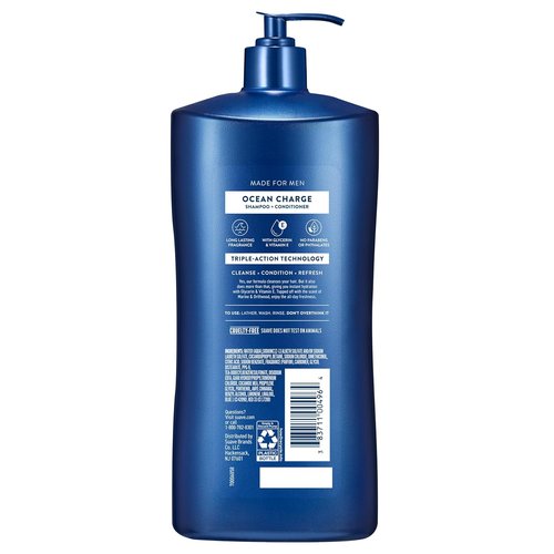 Suave Men Ocean Charge 2-in-1 Shampoo & Conditioner - Hydrating Pro Vitamin B5 Formula, Ocean Fresh Scent, 40 FL OZ Pump